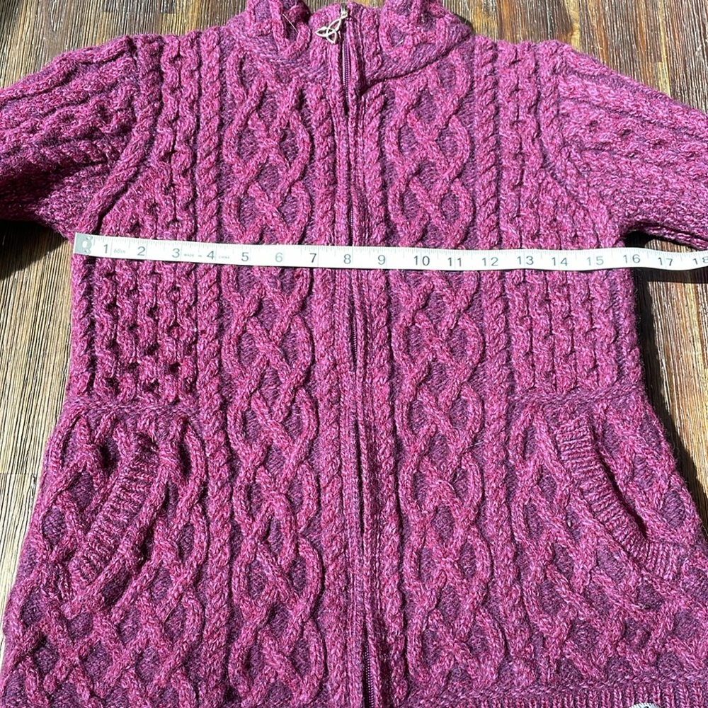 Aran Crafts Raspberry Cable Knit Cardigan - Picture 6 of 8